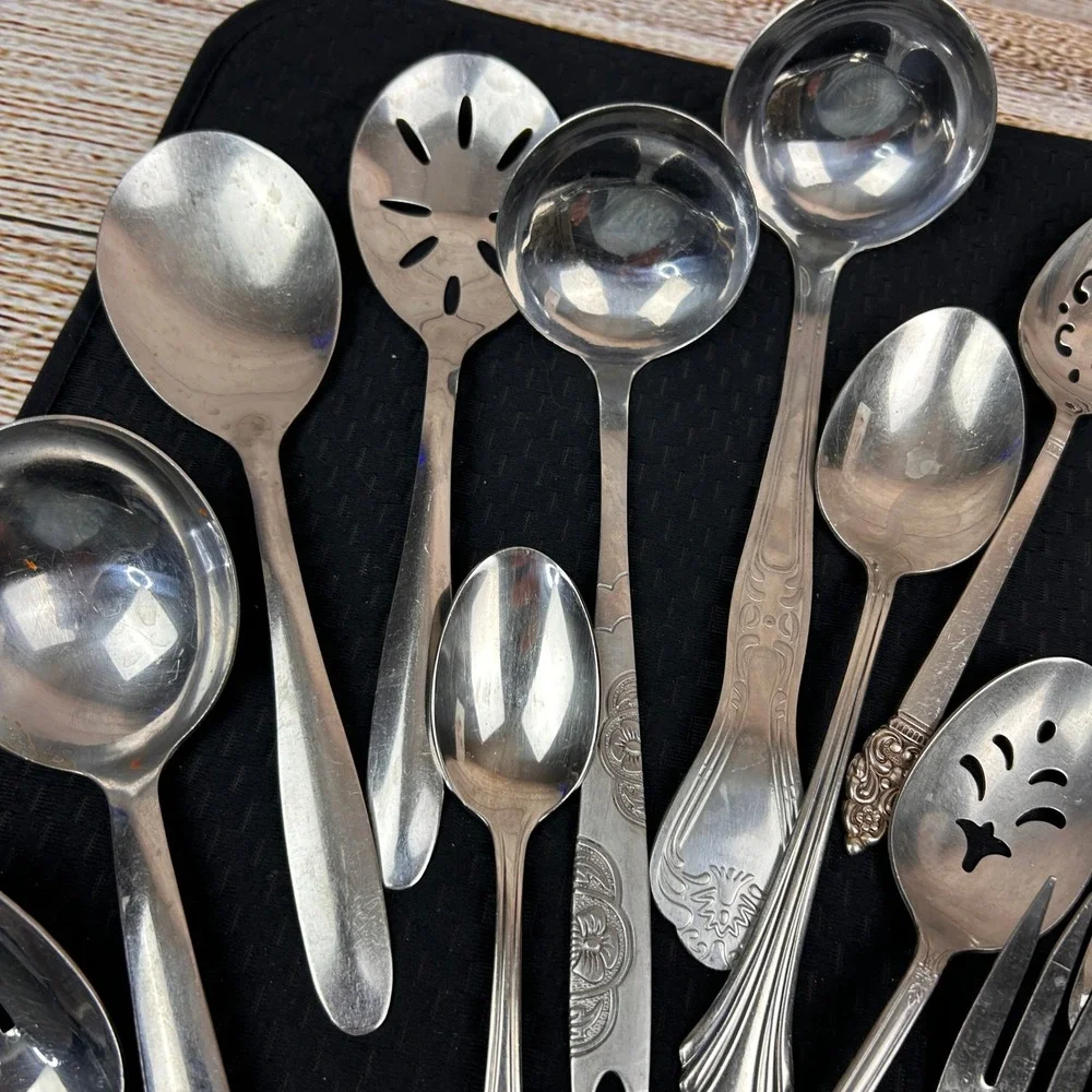 16pc Mixed Vintage Serving‎ Utensils Lot Stainless Ladles Forks Spoons